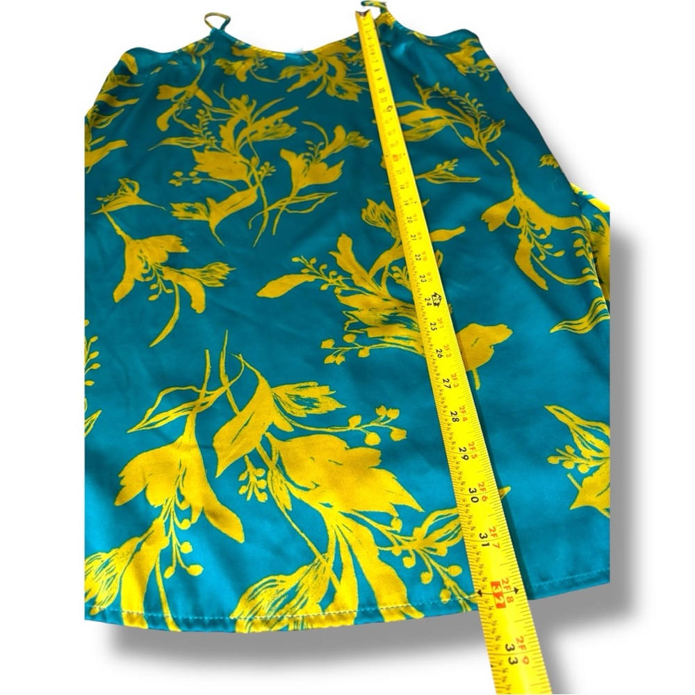 Stars Above Teal/Yellow Silky Floral Tropical Print Sleeveless Mini Slip Dress - Picture 8 of 16